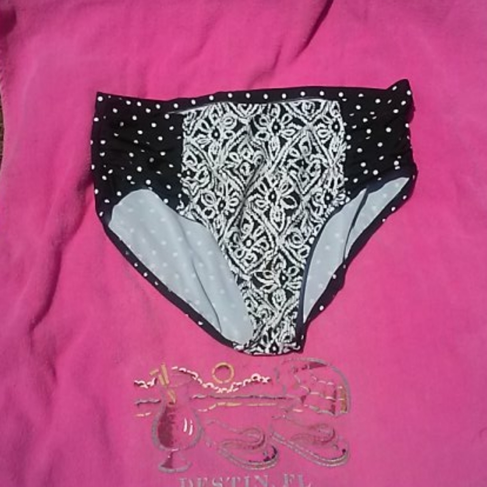 Catalina Black and White Patterned High-Waist Bikini Bottoms